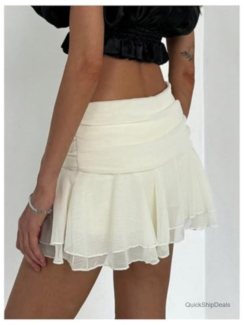 Women's Tiered Ruffle Flared Mini Skirt Rave Party Low Waist - Picture 4 of 5